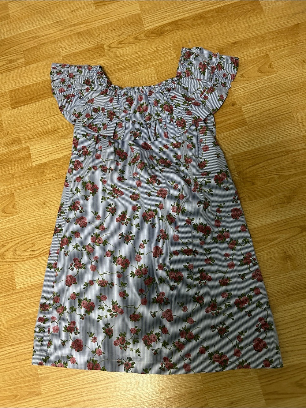 Stradivarius Blue and Pink Striped Floral Top
